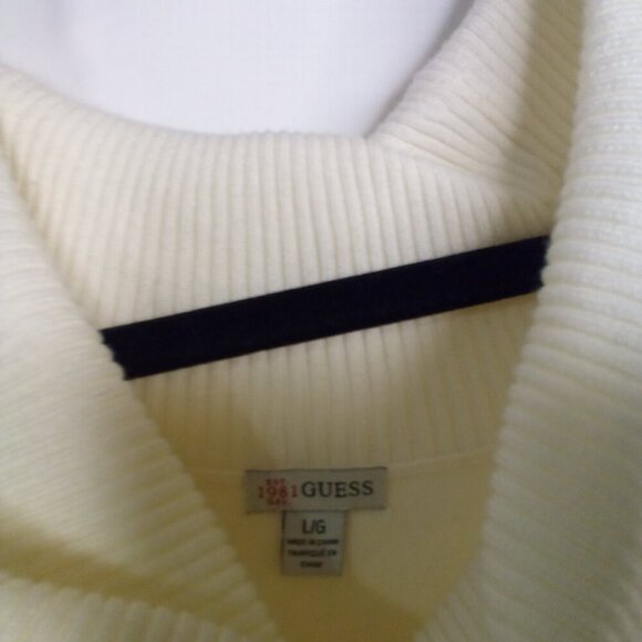 Guess Sweater Tunic Women L Long Sleeve Cowl Neck Zip Sides Off White - Picture 11 of 16